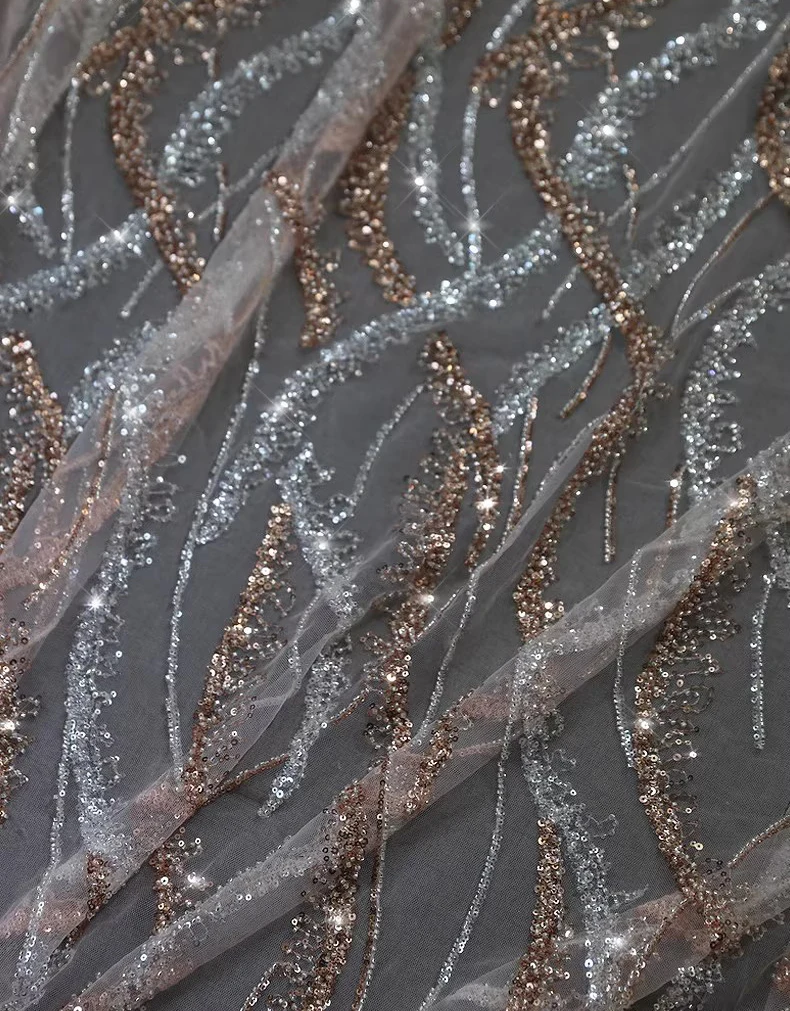 

1 ярд трехмерная полосатая светящаяся вышивка блестками телес новая мягкая сетчатая ткань свадебное платье ткани Cheongsam для одежды