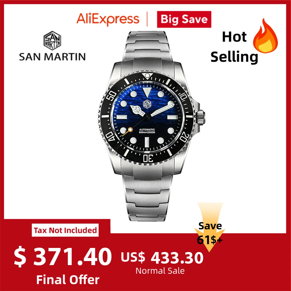 San Martin 42mm Miyota 90S5 Dive Watch Gradient Wave Pattern Dial Helium Escape Valve Lume 20ATM OTF Adjust Bracelet SN0126GL