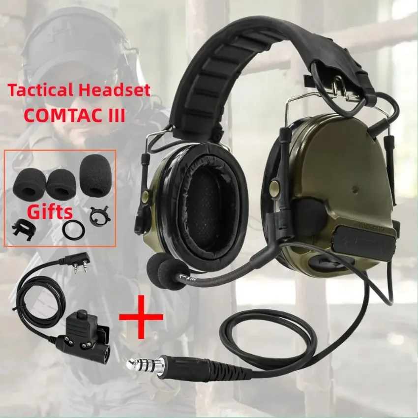 Hearangel TacticalCIII Headset Anti-noise Headphone Hunting Shooting Sports Airsoft Silicone Earmuffs earphone&U94 Ptt