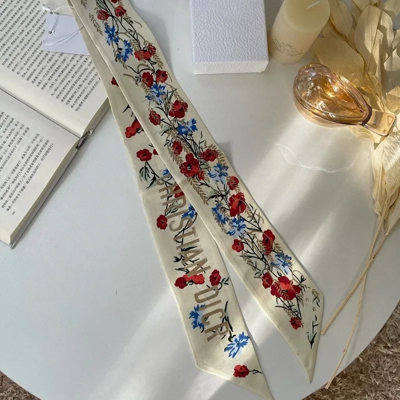 100-silk-scarf-women-oil-painting-poppy-cornflower-print-letter-ribbon-neck-tie-hair-band-bag-handle-decor-all-match-accessory