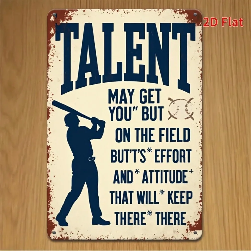 

Vintage Metal Baseball Wall Sign with Retro Player Graphic