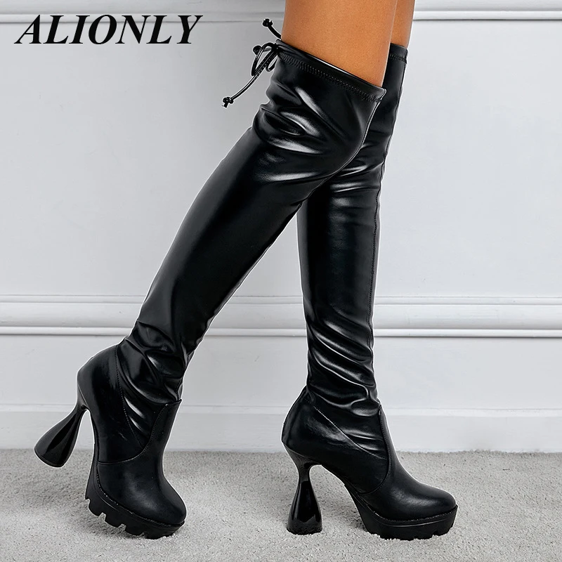 

Alionly Size 34-42 Women Over-The-Knee Boots Pointed Toe Thin Heel Slip On Party Club Winter Ladies Footwear Sexy High Heels