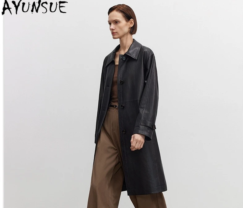 AYUNSUE Vera pelle di pecora Giacca in vera pelle Donna 2025 Trench lungo per le donne Giacche Abiti autunnali Novità in Capispalla