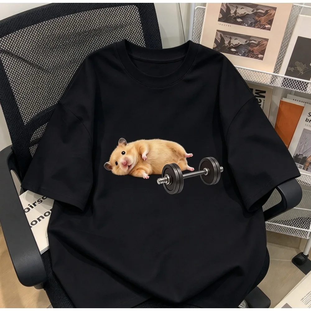 Funny Hamster Weightlifting Meme T-Shirt Gym Humor Graphic Women Tees Summer Short Sleeve Casual Streetwear Trendy Fashion Tops