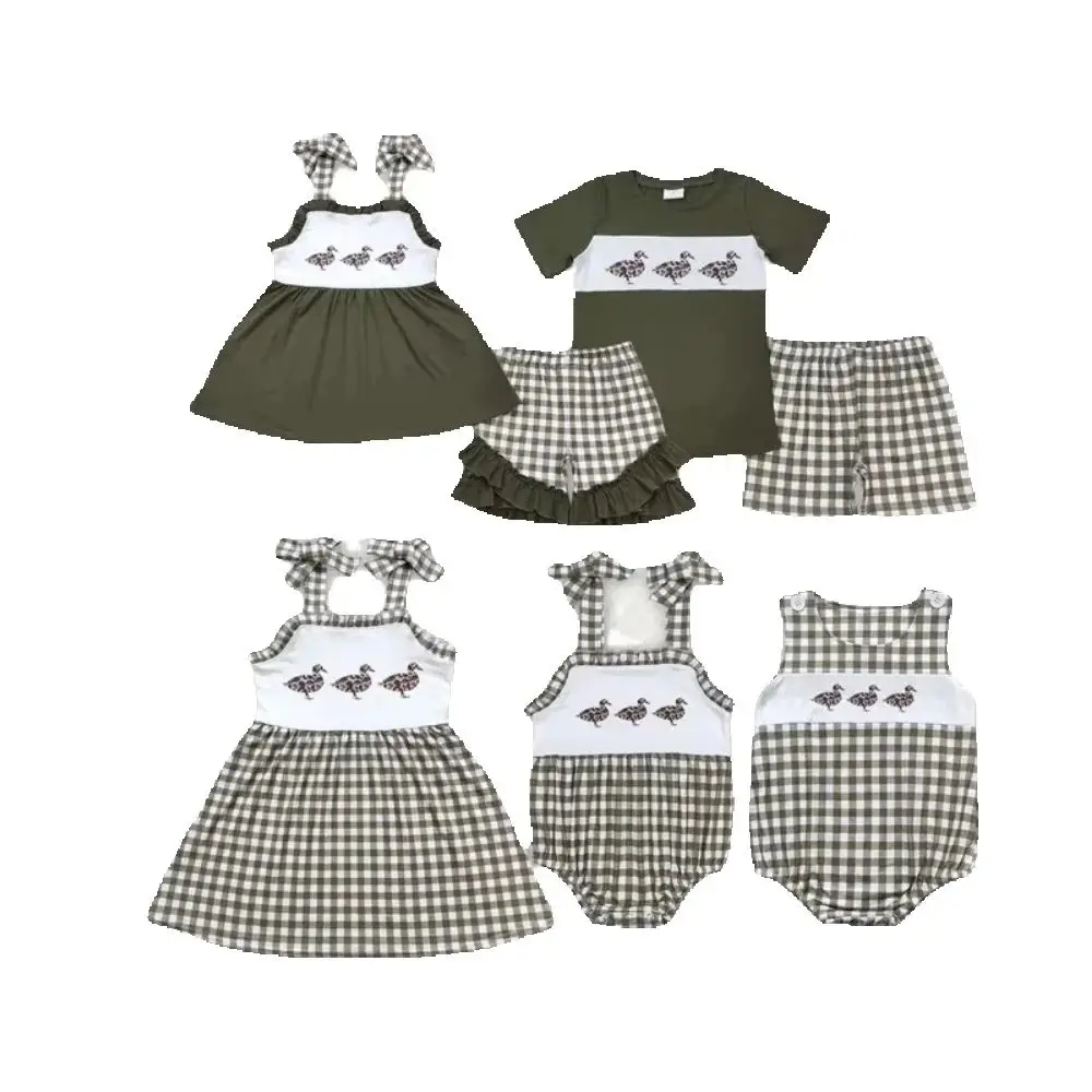 

Wholesale Three Ducks Army Green Short Sleeve Plaid Shorts Set Sibling Sister Clothes