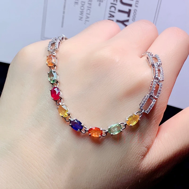 High jewelry natural color sapphire bracelet female high design sense niche net red sterling silver bracelet female