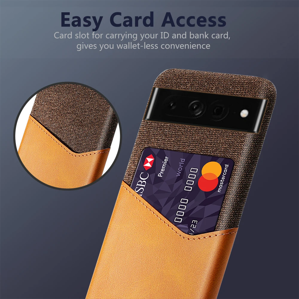 Phone Case For Google Pixel 7 Pro Case Fabric Protection Case with Leather Card Holder Slot Cover Googe Pixel7 7Pro Pixel7Pro