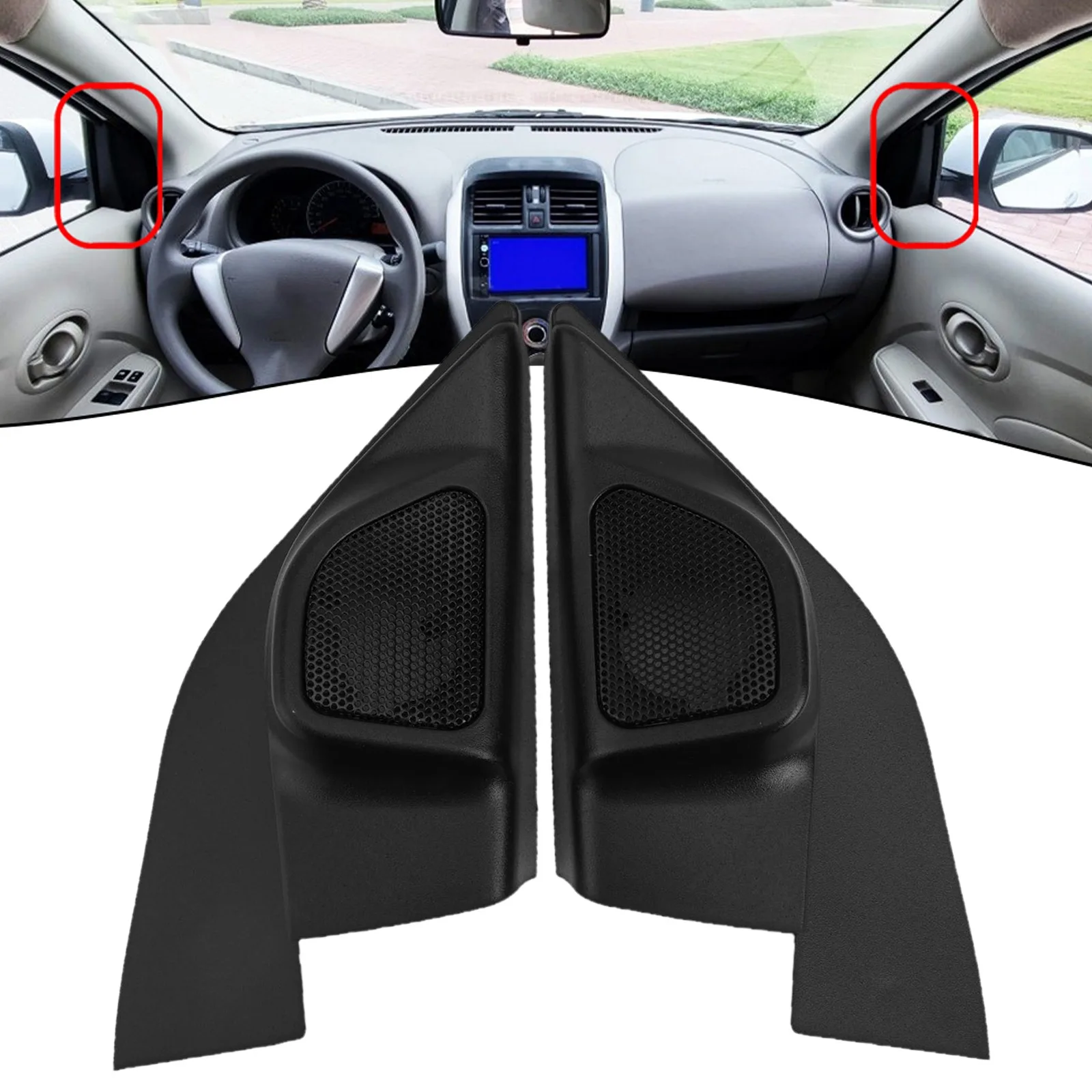 2x Door Triangle Audio Speaker Cover A-pillar Speaker Cover Mounts For Nissan Sunny 10-19 Sunshine Triangle Plate Tweeter Seat