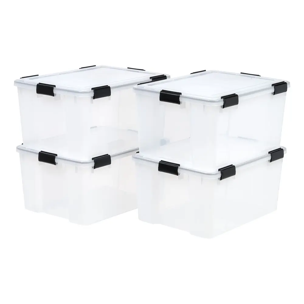 

62.8 Quart Plastic Storage Bin Tote Organizing Container with Durable Lid and Seal and Secure Latching Buckles, 4 Pack