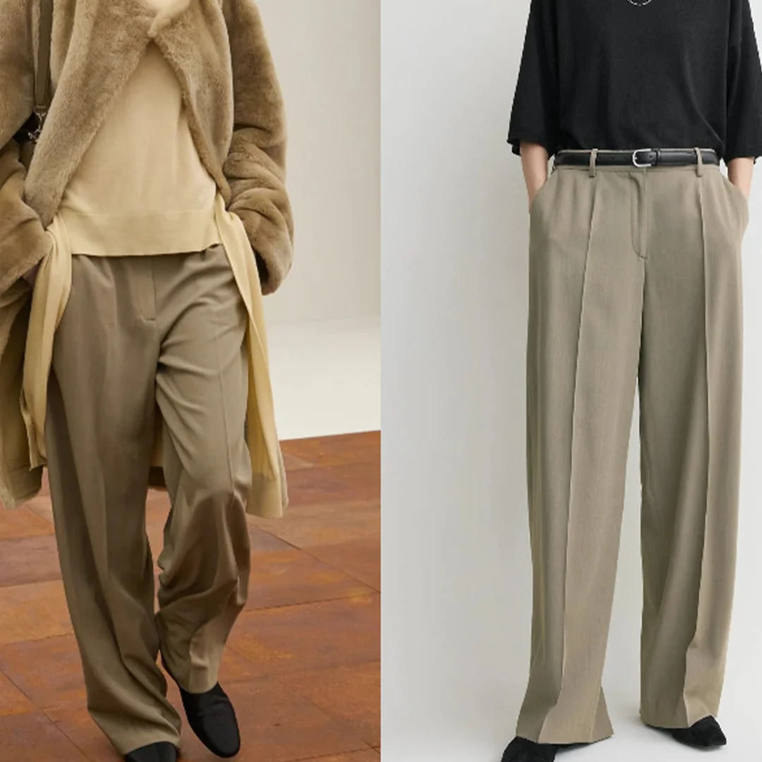 خريف/شتاء وصول جديد مطوي مستقيم الساق واسعة الساق السراويل الحد الأدنى نمط المال القديم بناطيل كاجوال #1