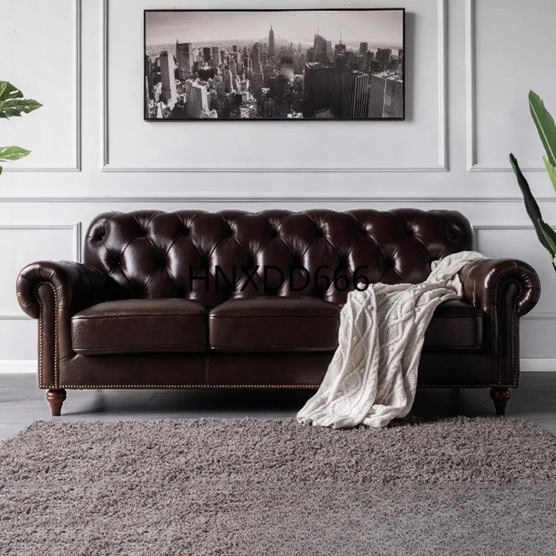 American leather light luxury sofa three-person straight row first layer cowhide high-end furniture cigar bar living room leathe