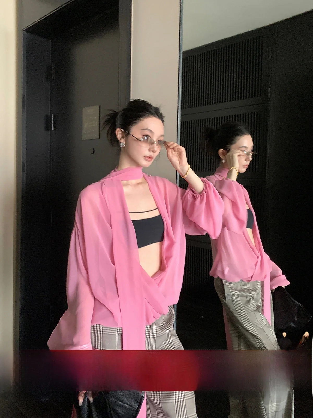 

Women's Summer Thin Design Sense Loose Chiffon irt Long Sve Sun Protection Top Faionable Artistic Sle Polyester Fiber