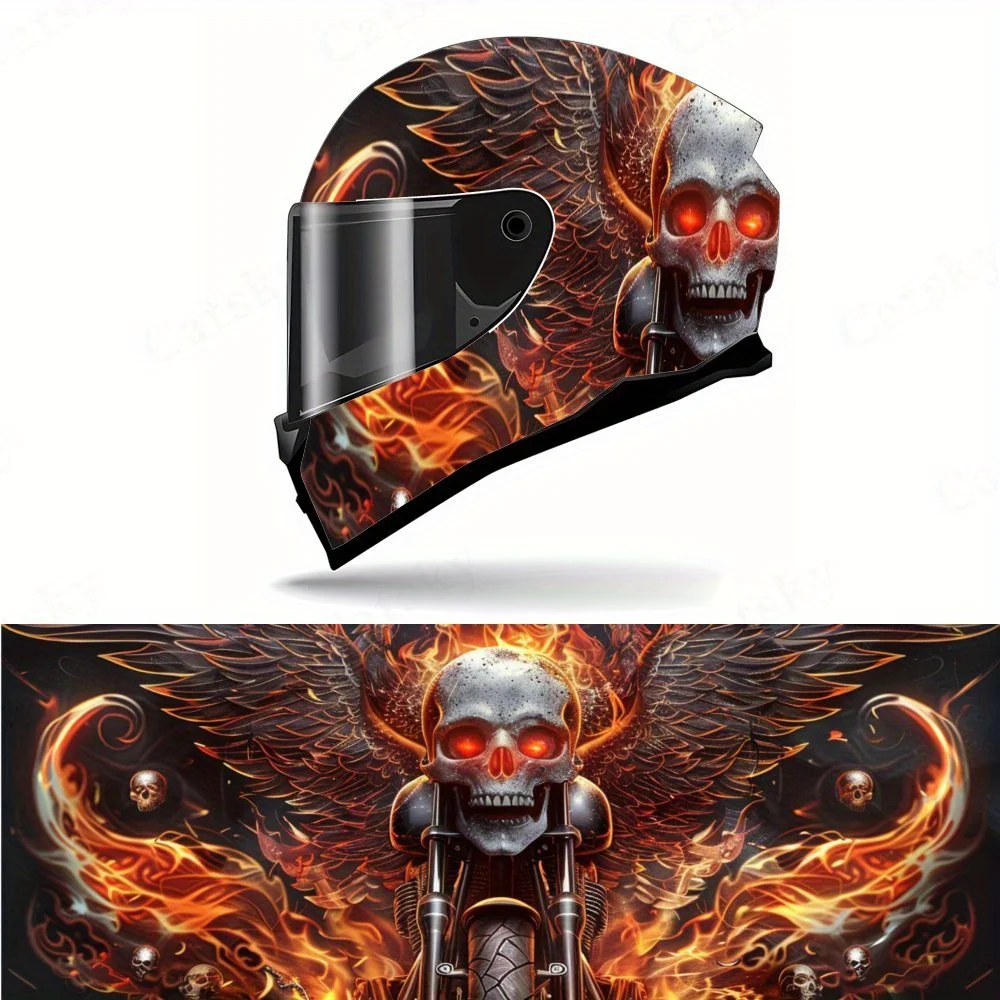 

Fire - Winged Skull Helmet Vinyl Wraps, Waterproof Scratch-Resistant Full Face Helmet Decals, Durable PVC Artistic Design, Insta