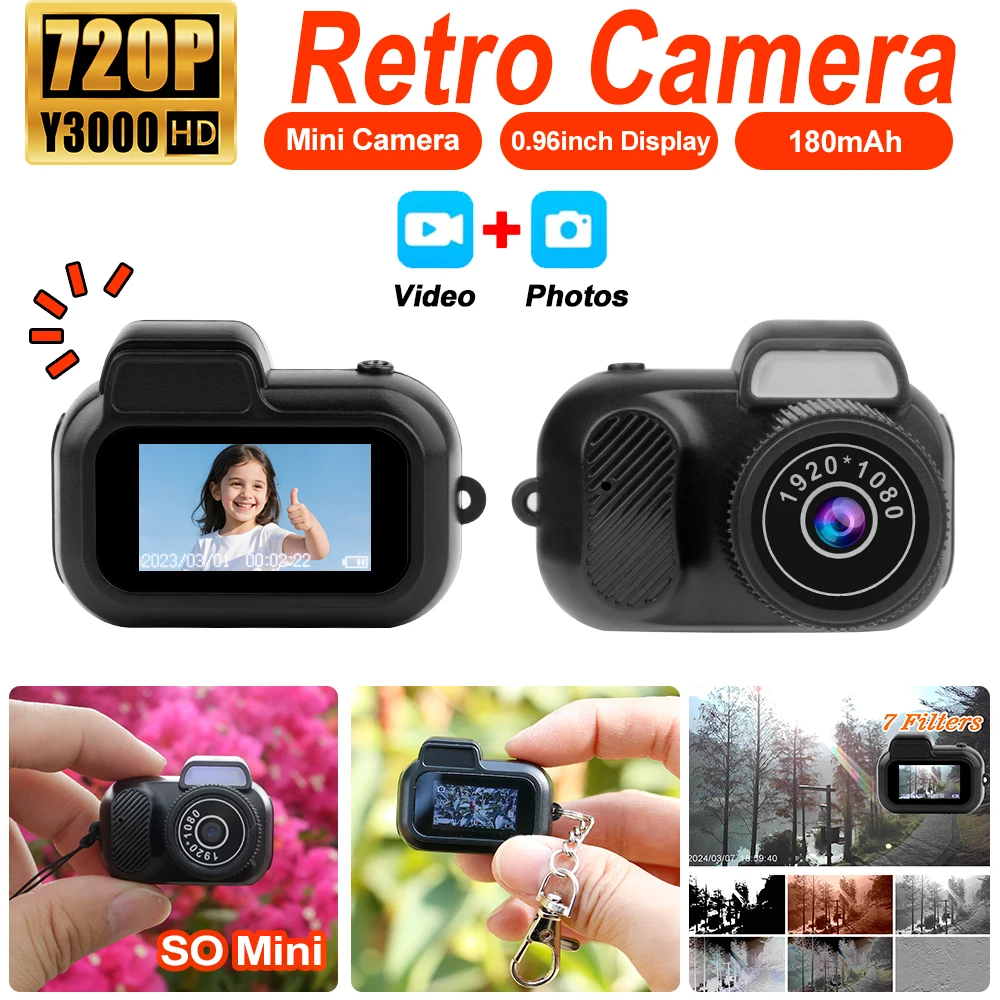 

Y3000 Retro Mini Camera with Screen Indoor Home Outdoor 720P HD Portable Very Small Camera Video Support TF Card Holiday Gifts