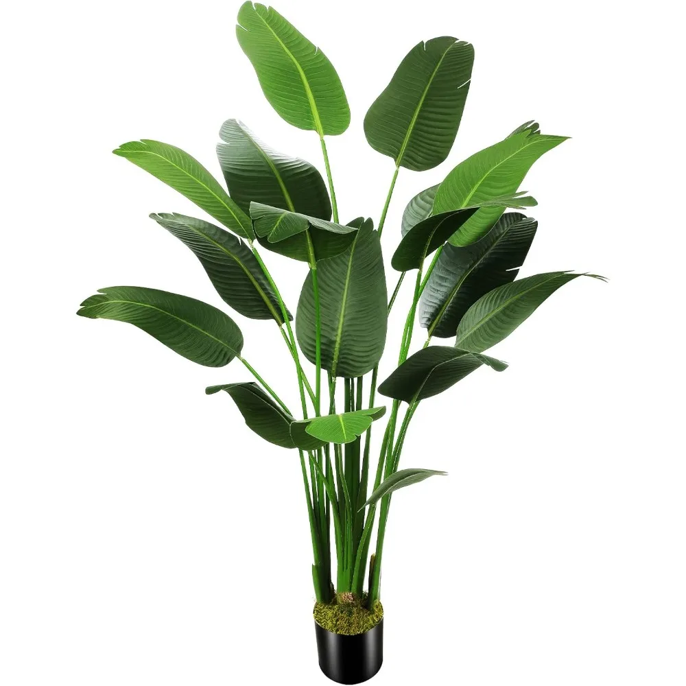

6.5-foot Paradise Palm Tree Artificial Silk Bird (78 Inches) with 17 Fake Trees and Plastic Flower Pots, Office Use Fake Plants