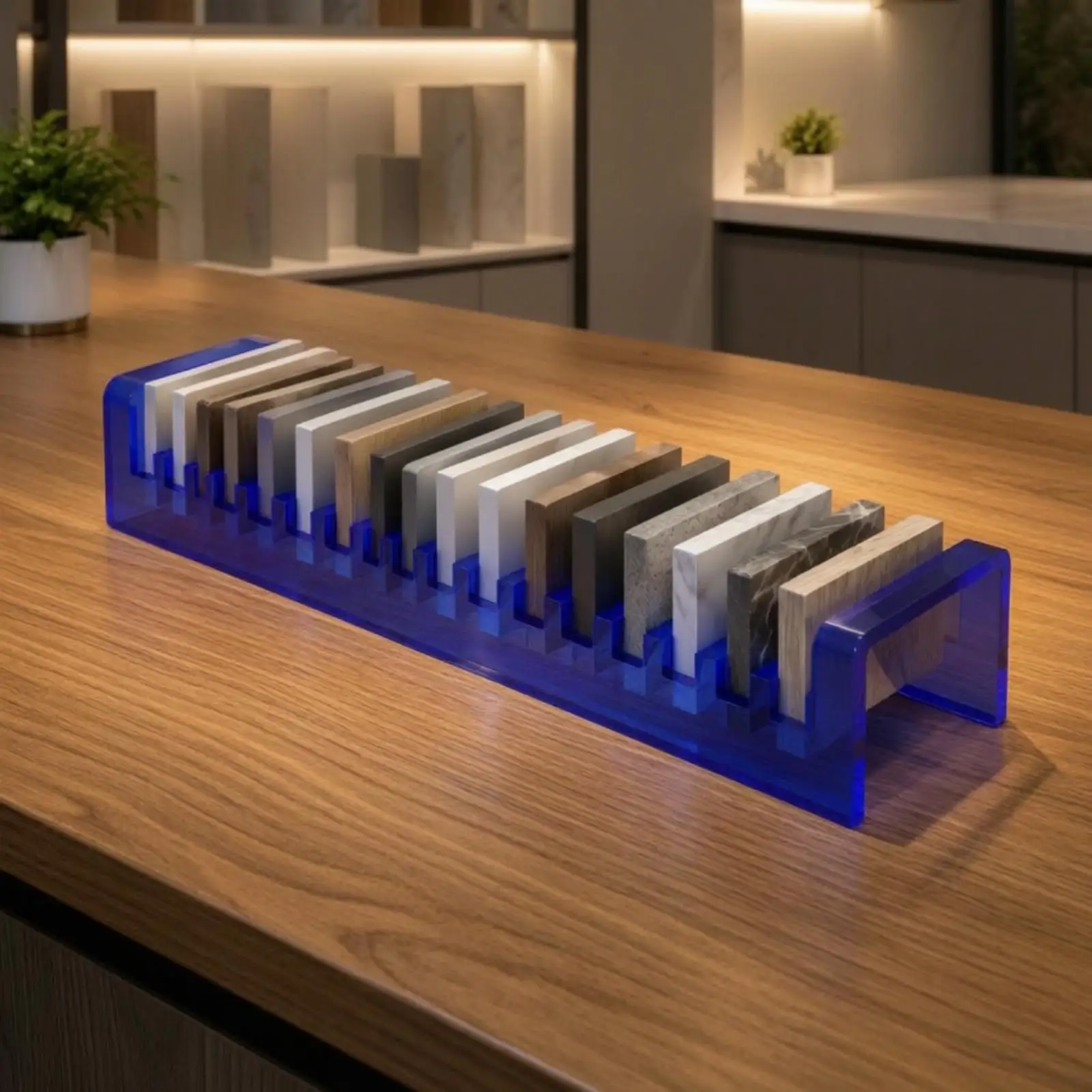 Acrylic Material Sample Display Rack for Tile Stone Board with Transparent Organizer Stand for Showroom Desk