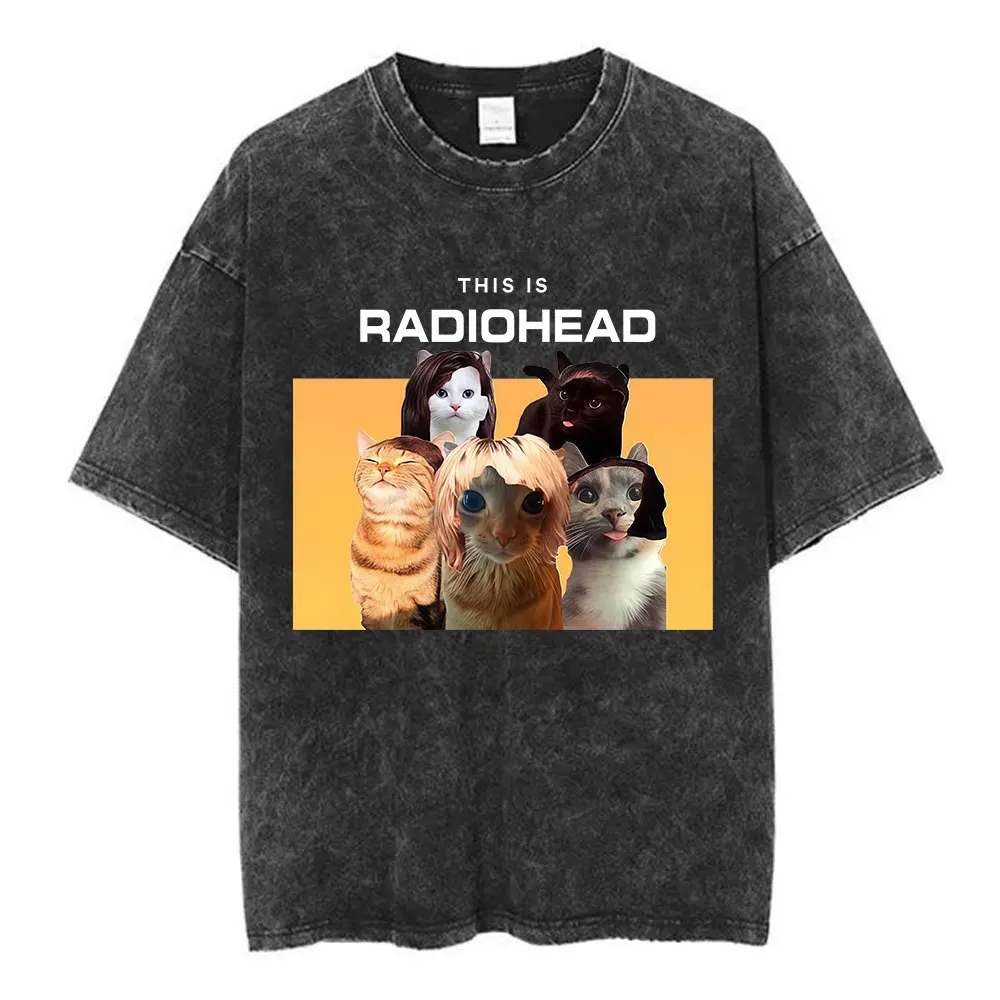 ヴィンテージウォッシュドロックバンド ラジオヘッド オール・ディス・ラジオ・バット・ノー・ヘッド アルバムカバー Tシャツ メンズファッション ヒップホップ カジュアル オーバーサイズTシャツ