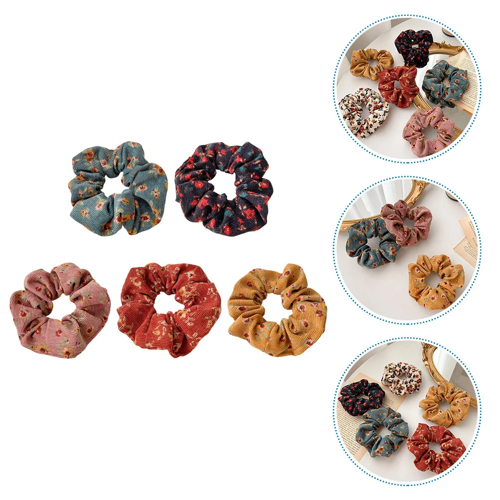 

5 Pcs Corduroy Scrunchie Hair Ornaments Bands Flowers Elastic Scrunchies for Girls Miss Accessories