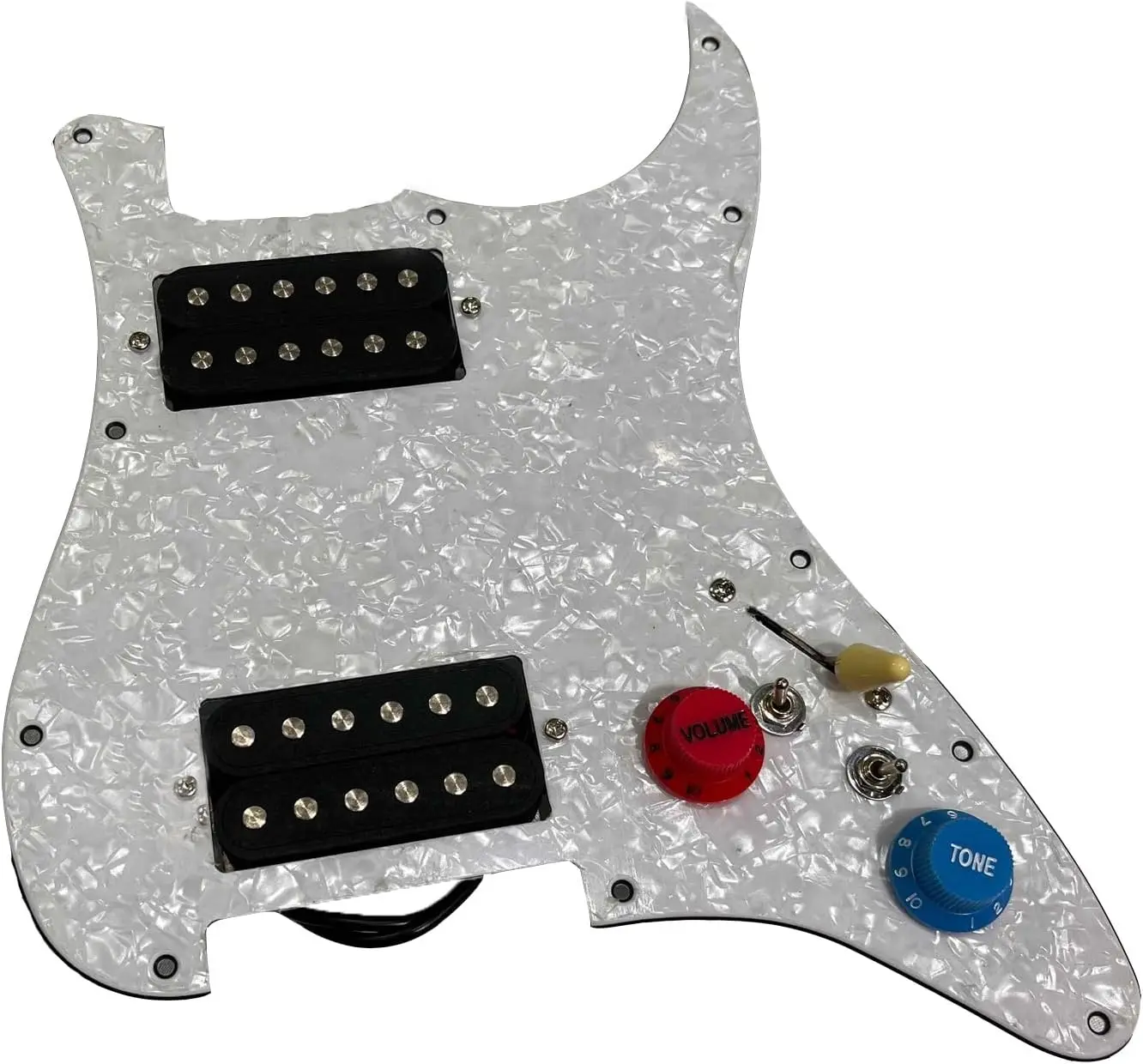 

HH Prewired Loaded Guitar Pickguard Set Multifunction And Humbucker Switch Pickups Wiring Harness, Colorful Knobs White Pearl