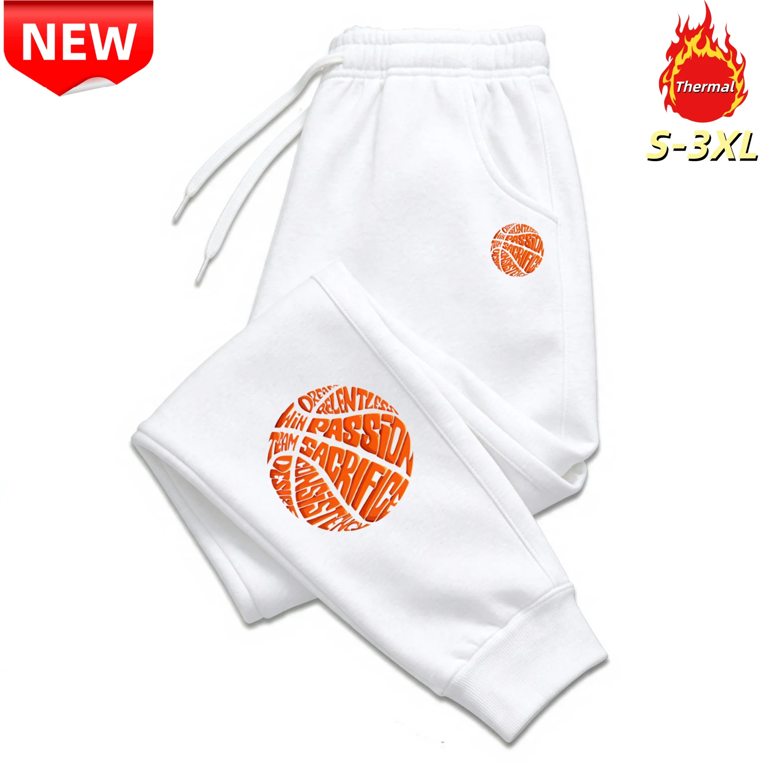 Men Basketball Passion Letter Ball Jogger Pants Unisex Athletic Sport Casual Streetwear Elastic Drawstring Cuffed Ankle Sweatpan