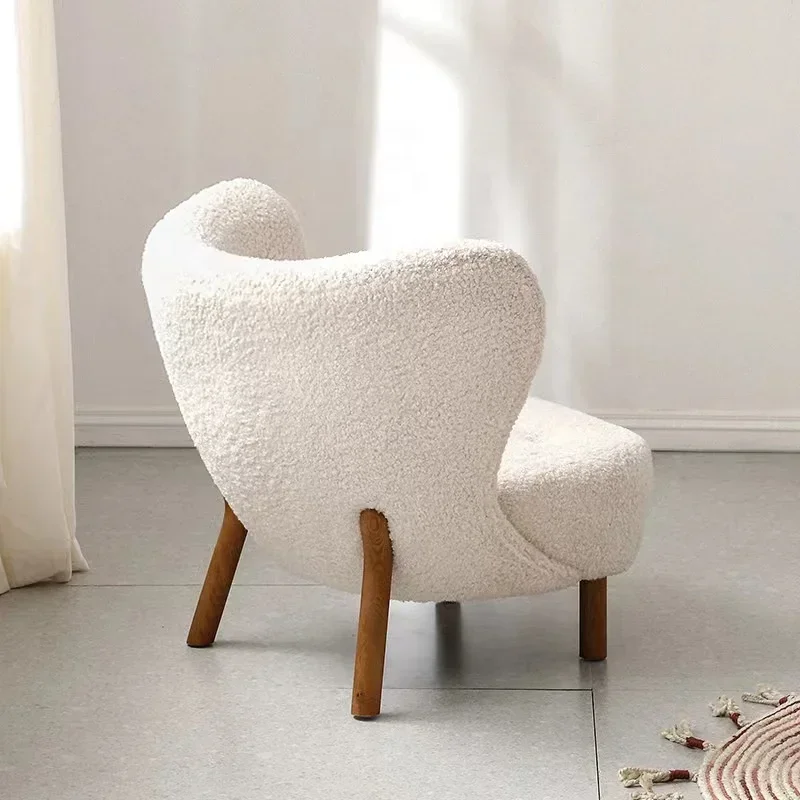 modern lounge chair Teddy wool boucle fabric white accent chair bedroom hotel lobby living room club leisure chair with ottoman