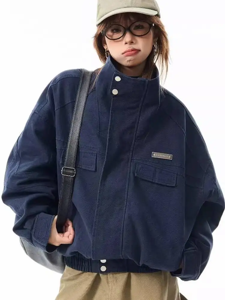 

2026 Spring American Vintage Washed Cotton Stand Collar Cargo Denim Jacket For Men And Women Trendy Loose Casual Versatile Coat