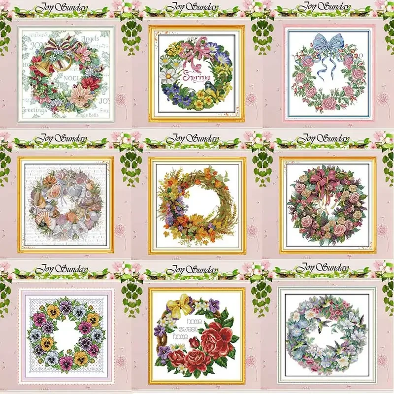 The Wreath Patterns Counted Cross Stitch Set DIY 11CT 14CT 16CT Stamped DMC Cross-stitch Kit Embroidery Needlework Home Decor