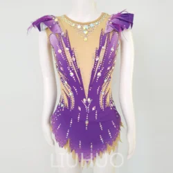 LIUHUO Rhythmic Gymnastics Leotard Competitive  Cheerleading Performance Purple For Children