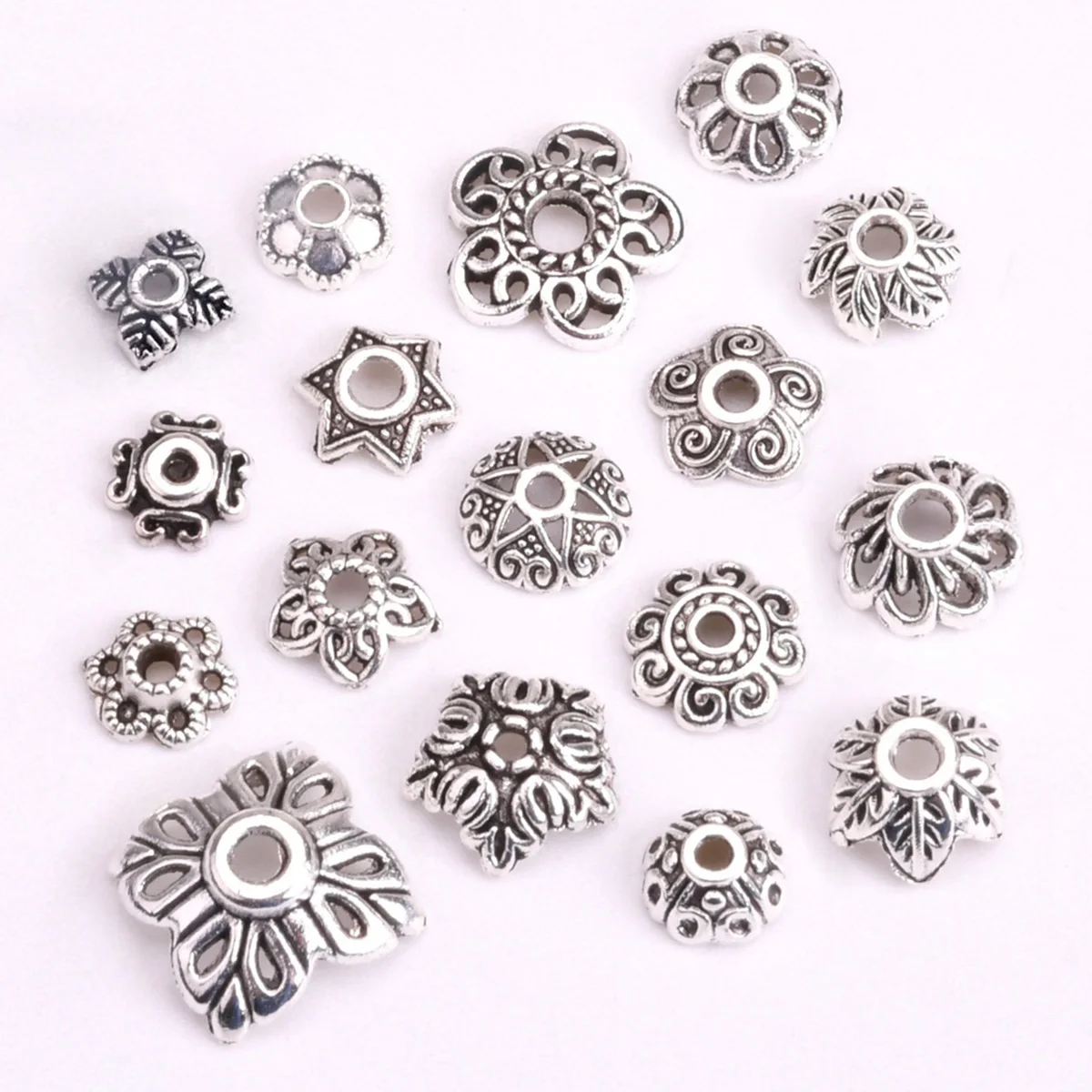 

50pcs 6mm~11mm Flower Shape Tibetan Silver Color Alloy Metal Loose Spacer Beads Caps For Jewelry Making DIY Findings