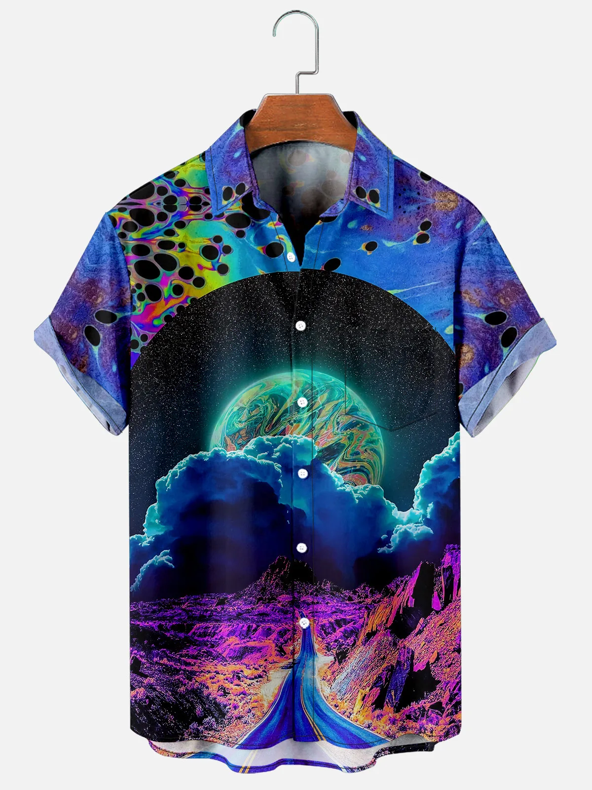 2022 New Cross Creative Planet Element Men\'s Shirt 3D Printing Single Button Fashion Handsome Men and Women Plus Size Shirt Top