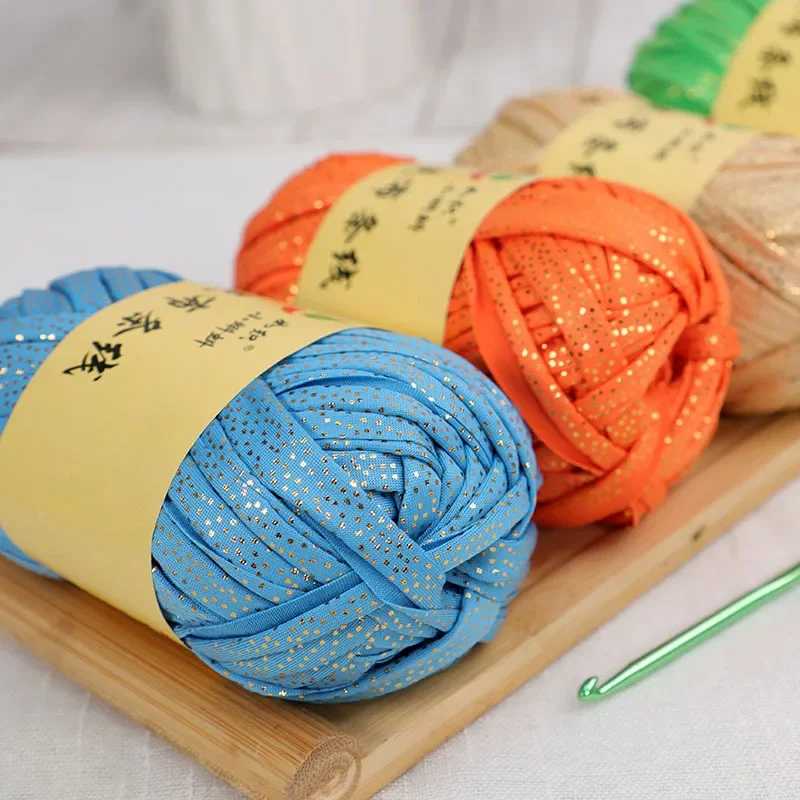 

100g Gold Dotted Fabric Thread, Hand Material Bag DIY Slippers Woven Basket Cushion Bag Carpet Crochet Thread, Sparkling Yarn