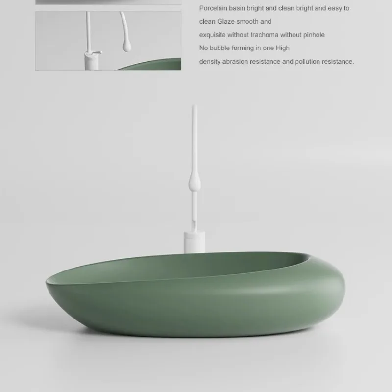 Ceramic integrated wash basin triangular special-shaped washbasin single retro style emerald color art