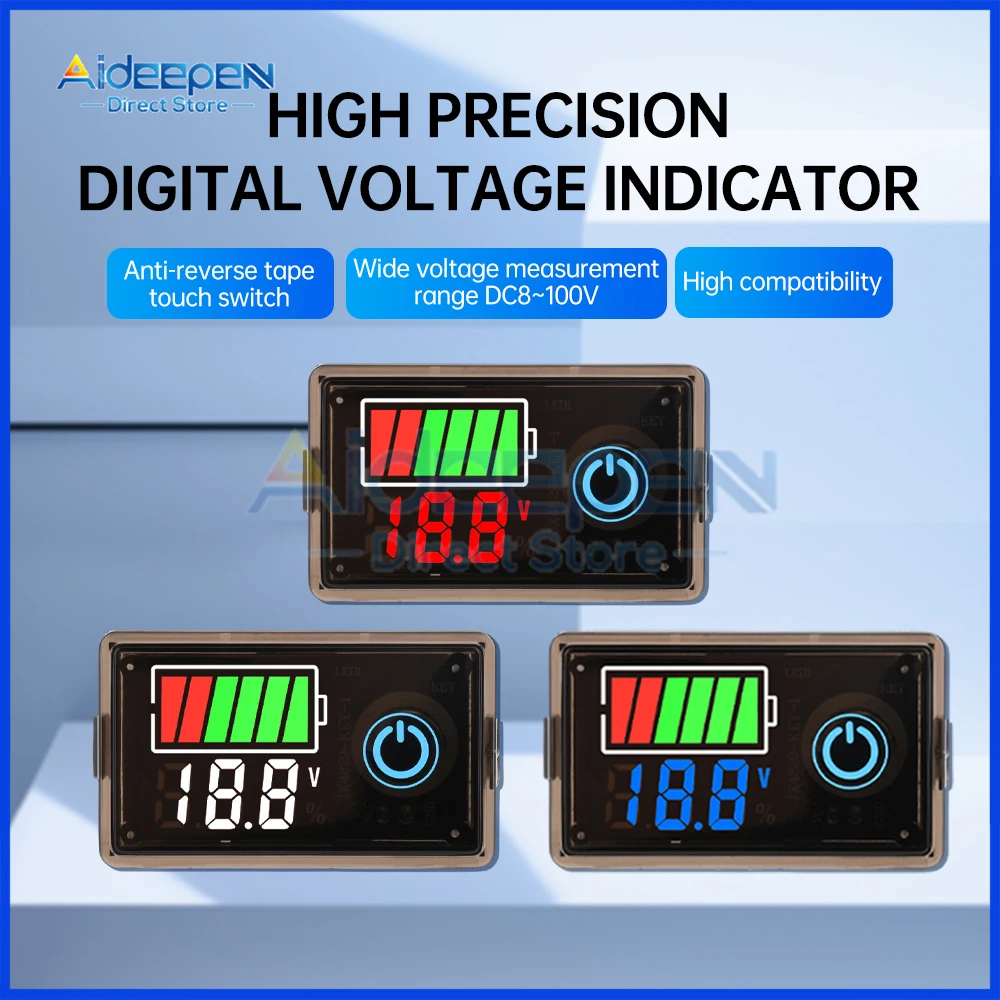 12V 24V 36V 48V 60V Car Battery Charge Level Indicator Lithium Battery Capacity Meter Tester Display LED Tester Voltmeter