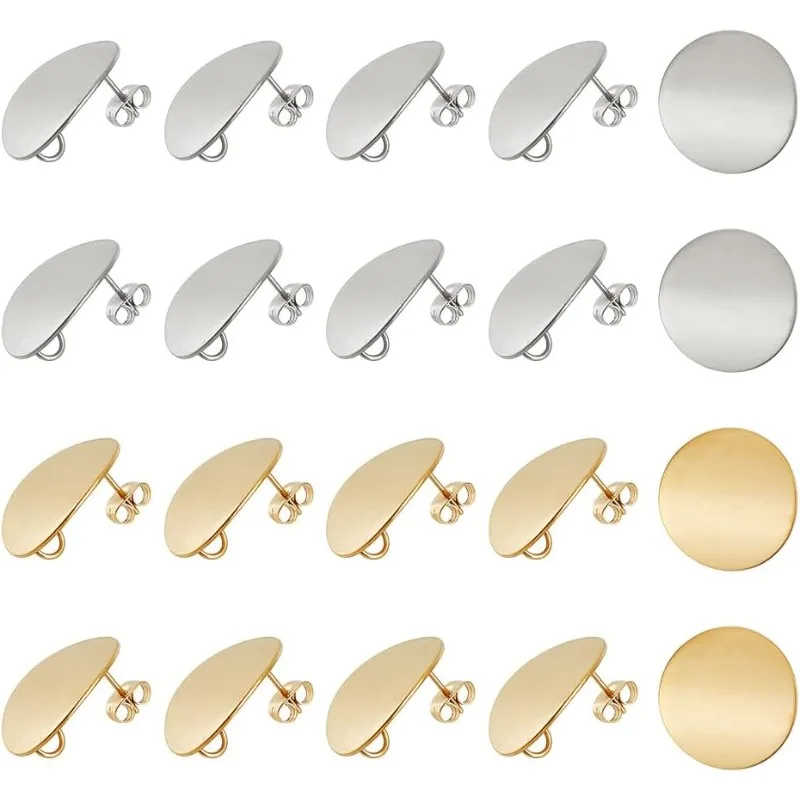 

20pcs Flat Round Blank Earring Studs Curved Earrings Stainless Steel Ear Studs Findings Flat Pad Earring Pin Studs with Loop