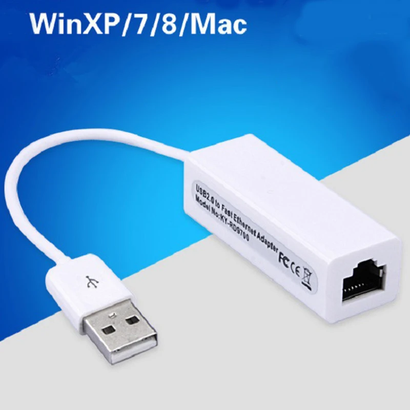 9700 Chip USB 2.0 Ethernet USB to RJ45 Lan Wired LAN Adapter 10/100 Mbps for Notebook Routers High Speed Transmission B1