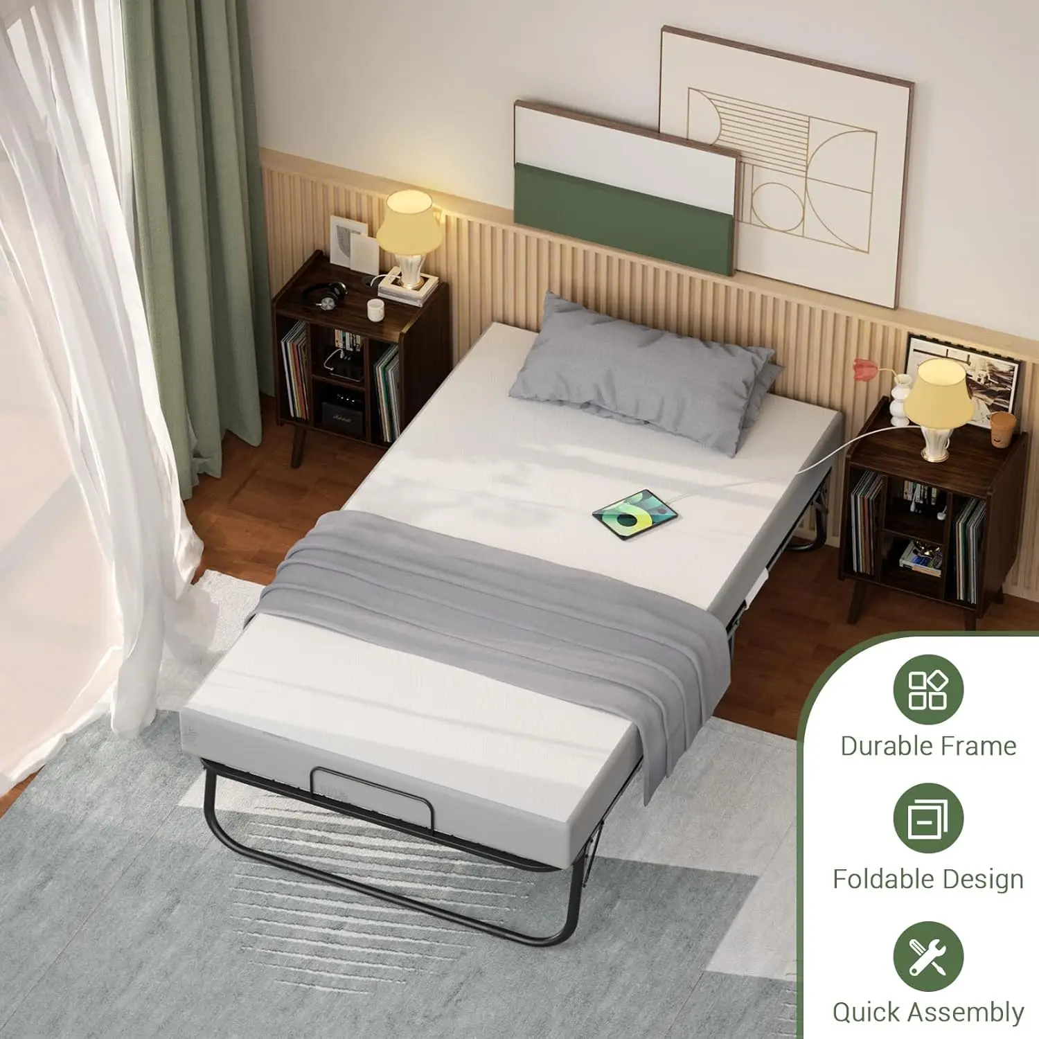 إطار فولاذي معزز وألومنيوم مضاد للانزلاق وقابل للتعديل وقابل للطي مع مرتبة لكبار السن ووزن ثقيل #3