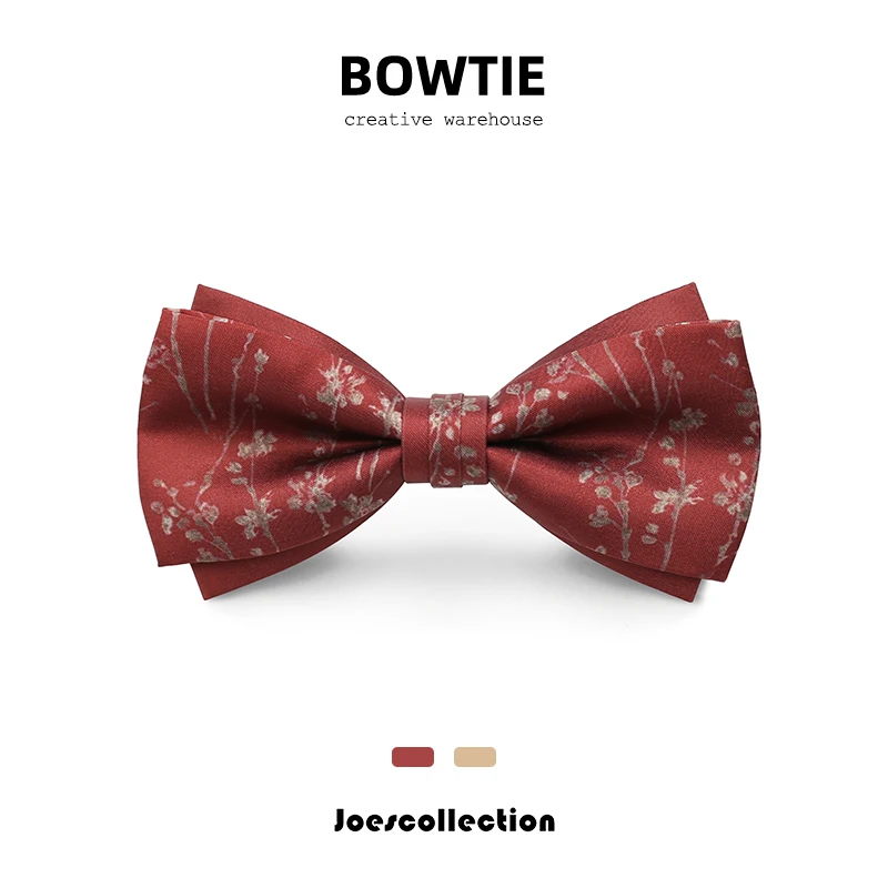 

red flower Original Wedding Groom Best Man Men Red Plum Print Bow Tie