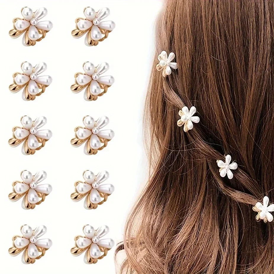 

6pcs 3pcs 1pc Kids Women Girls Flower Shaped Hair Grab Clips, Faux Pearl Decorative Hair Barrettes Hair Decoration Accessories