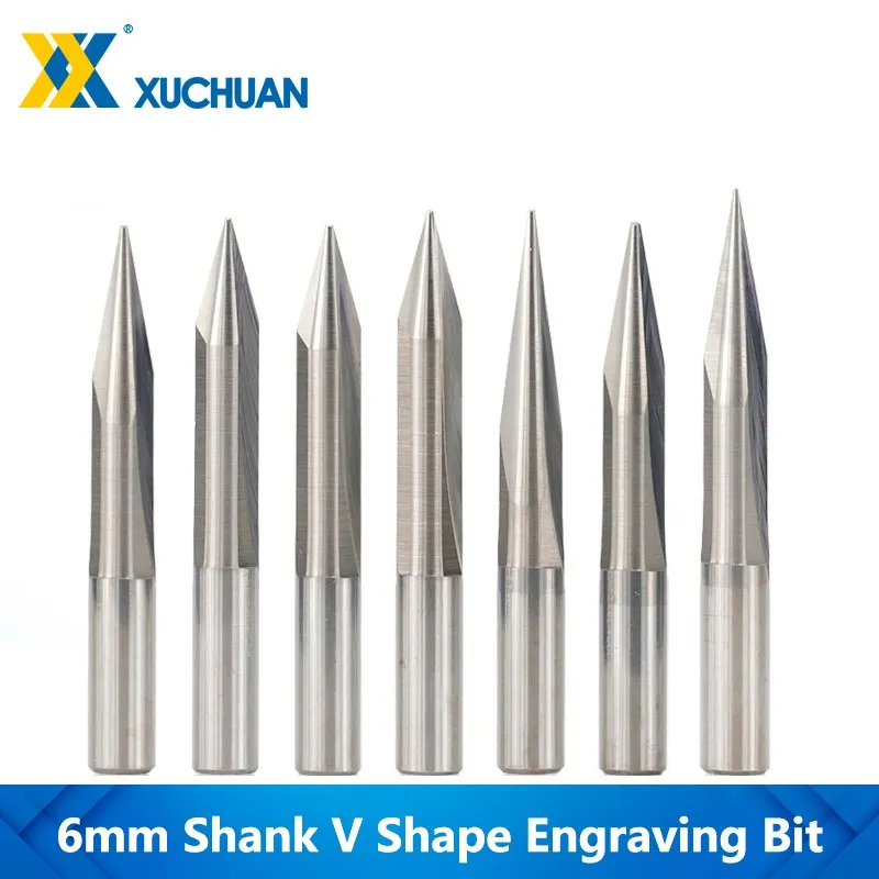 0.3-1.0mm V Shape Engraving Bit 15-30 Degrees 2 Flutes Straight Milling Cutter 6mm Shank CNC Carving Bit For Acrylic PVC