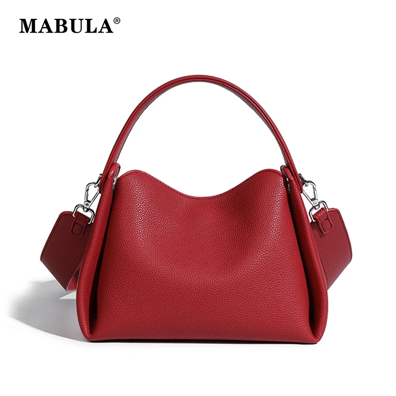 

MABULA Simple Stylish Ladies Top Handle Purse Solid Elegant High Quality Leather Widen Strap Crossbody Handbag Small Clutch Bag