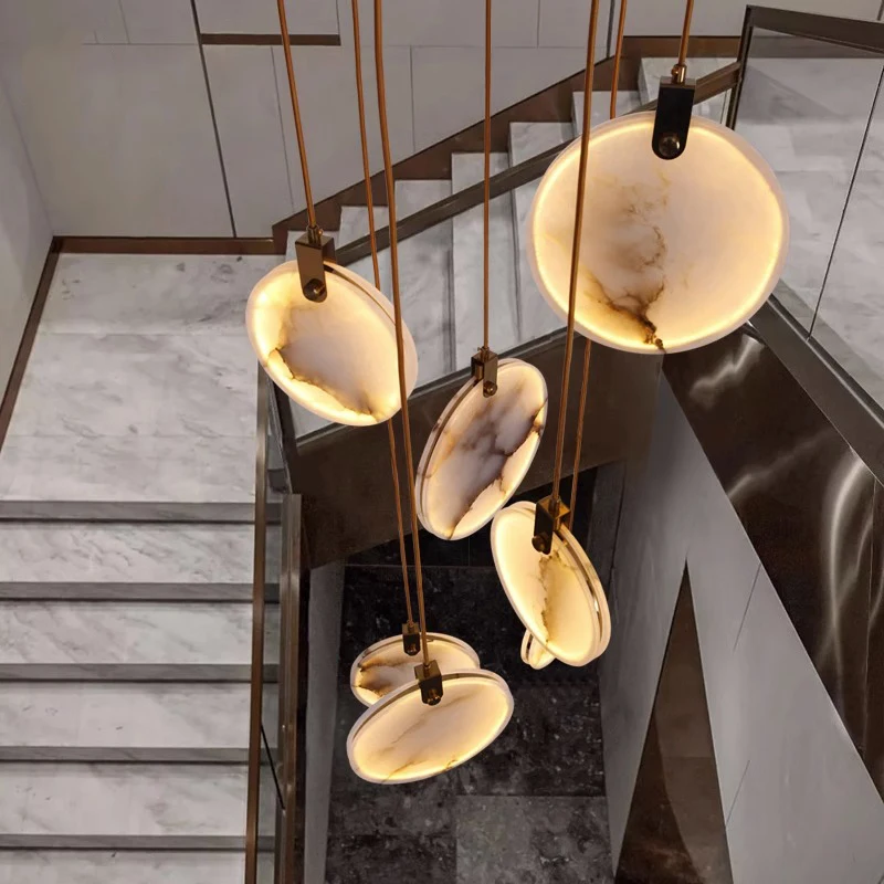 Illuminazione decorativa moderna Hall soffitta Lampadario a led Soggiorno di lusso Scala Lampadario a sospensione in marmo Lampadario a soffitto per villa