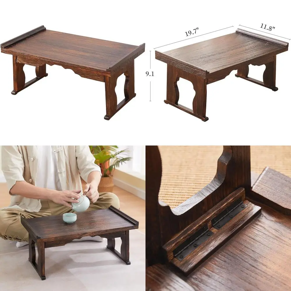 

Japanese Style Low Coffee and Tea Table, Ideal for Altar or Meditation, Portable Wood Bed Tray with Folding Legs, Compact Laptop