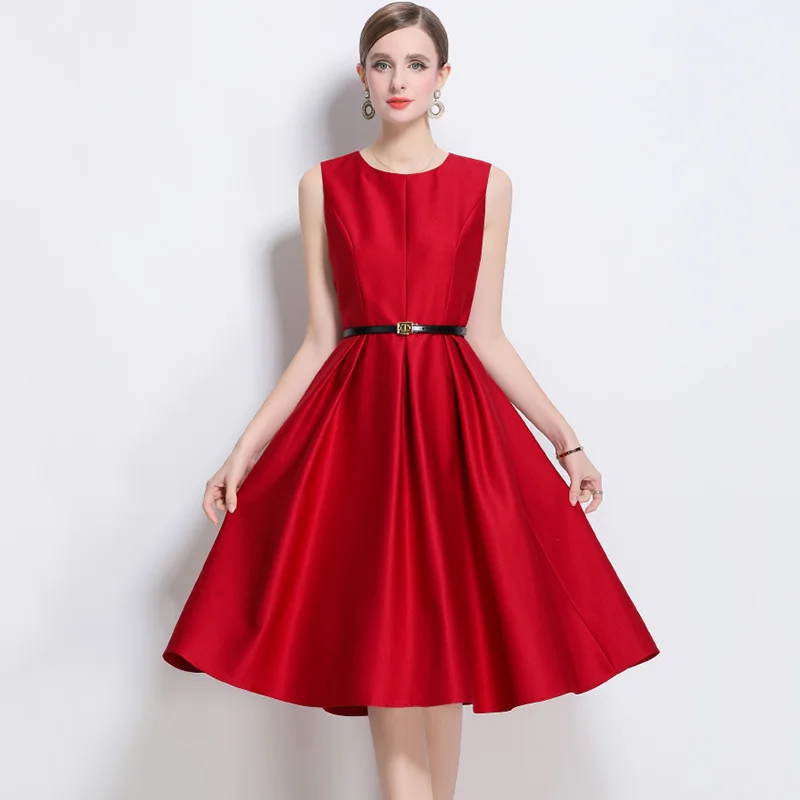 

Elegant And Sophisticated French High-End Luxurious Round Neck Women Dress Fashion Solid Color Sleeveless Vintage Vestidos