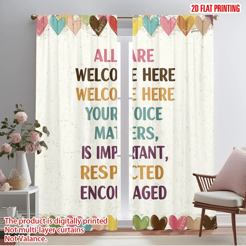 

2pcs 2D flat printing Curtains All Welcome Here Voice Matters Polyester Without Electricity Festive Curtains for New Year