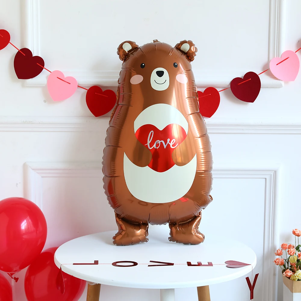 Valentine's Day Decoration Red Love Heart Bear Foil Balloons for Wedding Anniversary Engagement Baby Shower Party Decoration