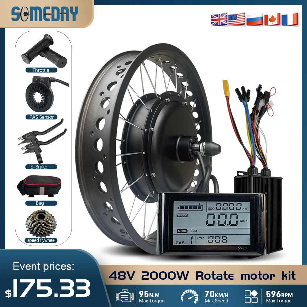 AliExpress someday 48V 2000W Electric Bike Conversion Kit 4.0 Tyre 20 24 26inch Rear Wheel Hub Motor Dropout 190mm For ebike Fat Tire Motor Kit