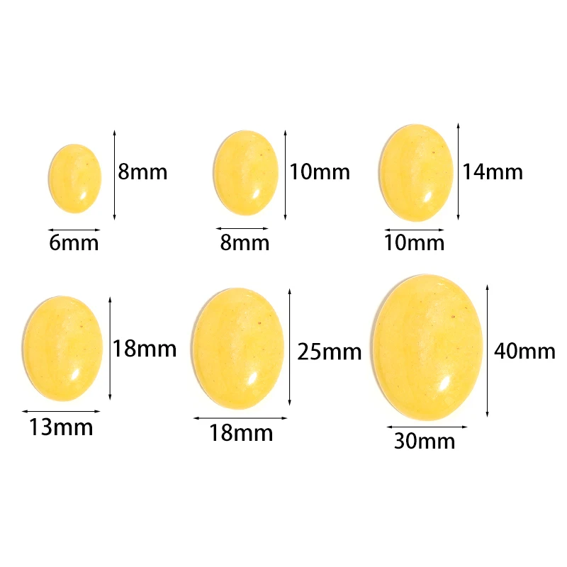 2/5/10pcs Natural Stone Cabochon Yellow Jade Oval Flatback Loose Beads For Jewelry Making DIY Crafts Necklace Ring Accessories