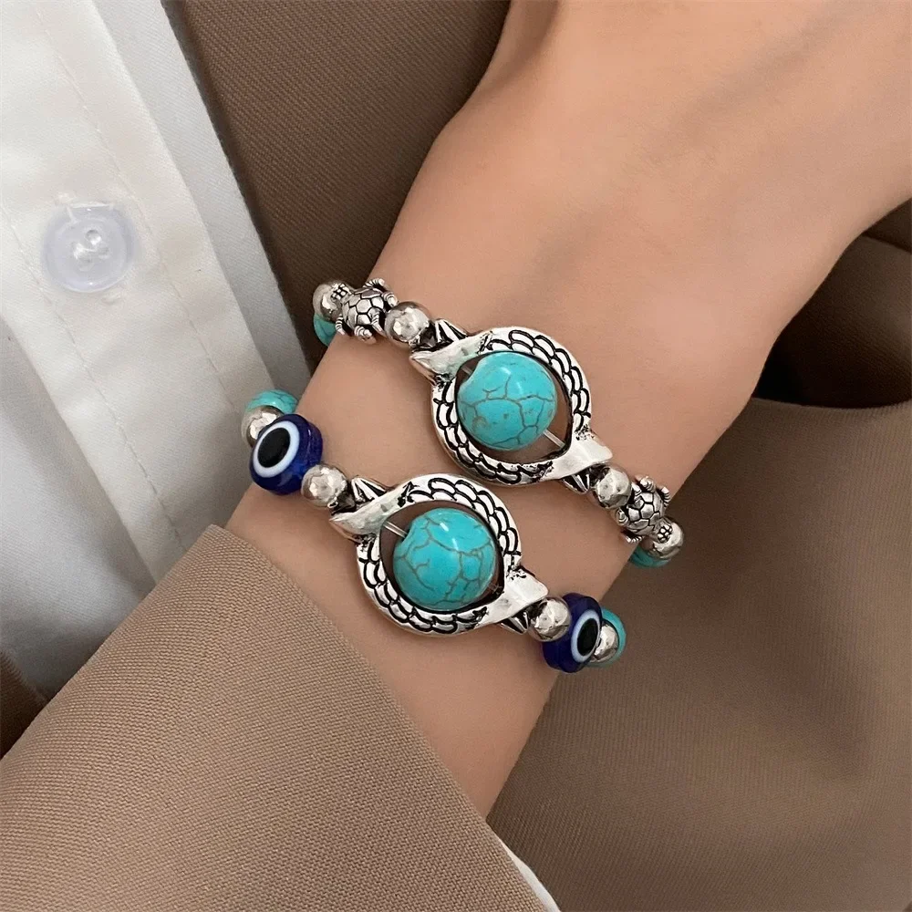 1Pc Retro Evil Eye Ojo Bangles for Men Women Butterfly Turtle Mexican Bracelets DIY Jewelry Trendy Accessories Summer Gift 2024