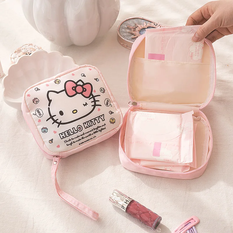 

Hello Kittys Cute Cartoon Coin Wallet Sanrios Cosmetic Bag Girl Portable Sanitary Napkin Storage Student Travel Bags for Woman