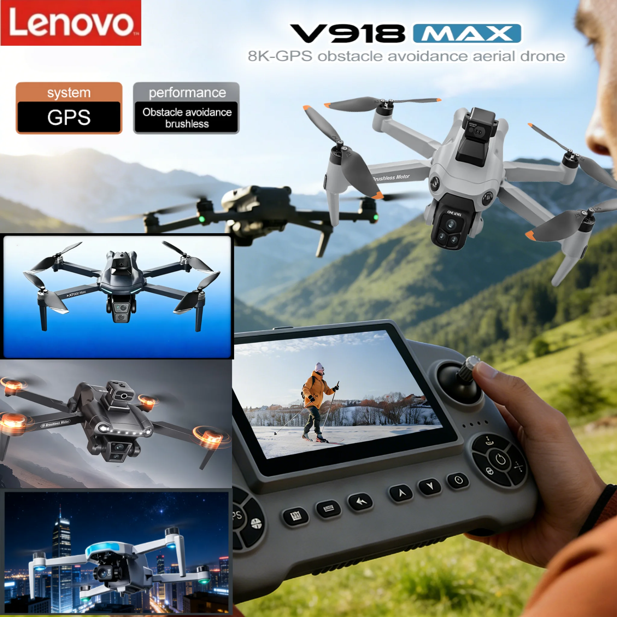 

Дрон Lenovo True GPS 8K HD с двойной камерой V198 MAX XT606 A1R S-X1, квадрокоптер с Wi-Fi FPV и функцией обхода препятствий, на радиоуправлении